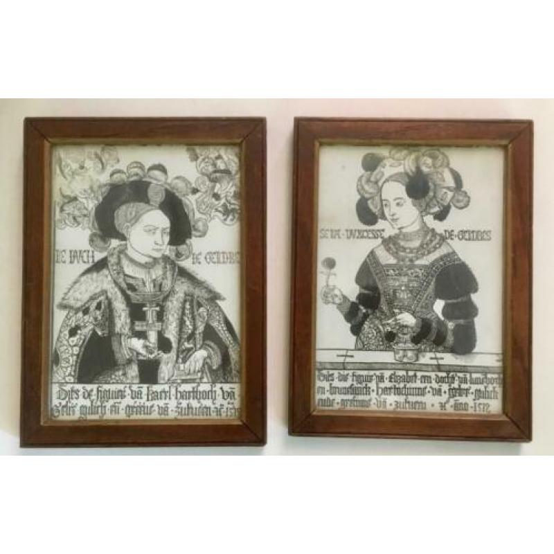 Houtsnedes van Elisabeth en Karel van Gelre