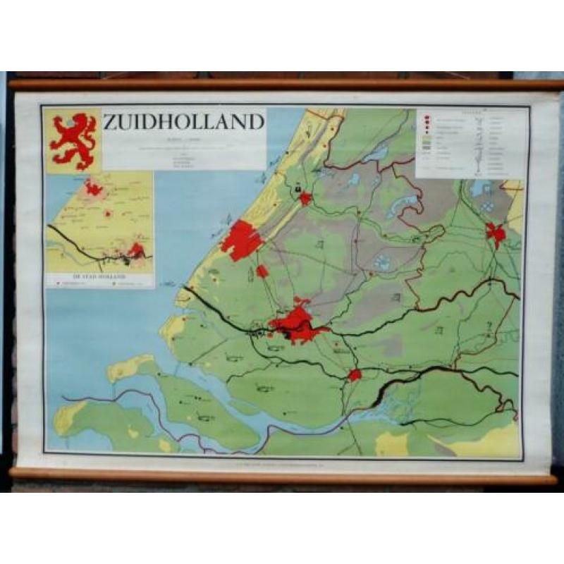 Oude schoolkaart van Zuid-Holland van school met Den Haag