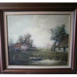 Olieverf schilderij op doek met landschap van,G.J. Ernens,