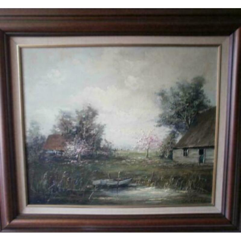 Olieverf schilderij op doek met landschap van,G.J. Ernens,