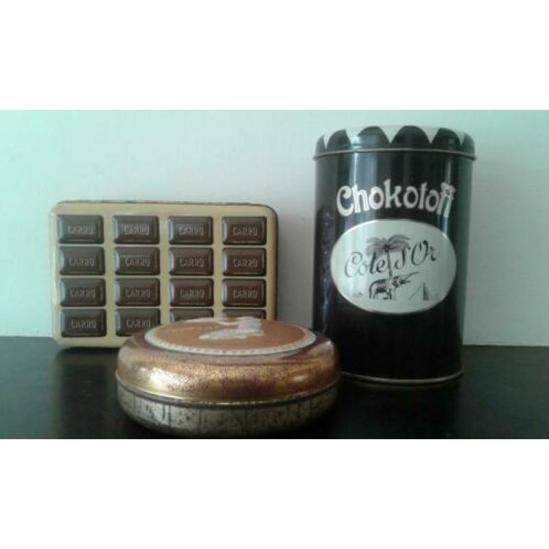 Vintage Retro 3 blikken Tjoklat Chocotoff Driessens