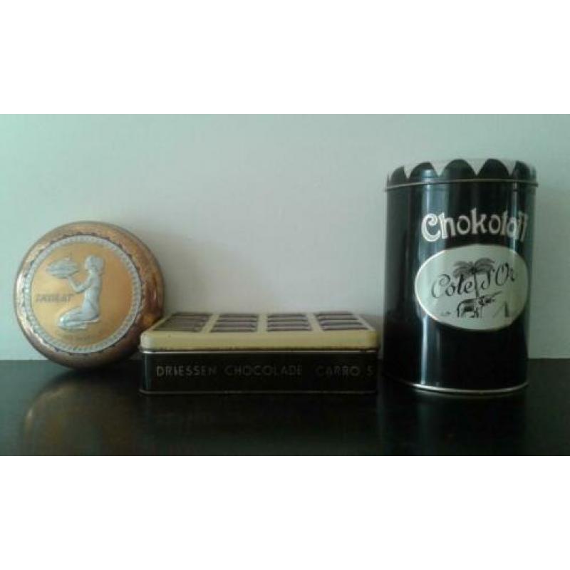 Vintage Retro 3 blikken Tjoklat Chocotoff Driessens