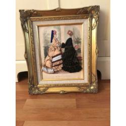 Oude brocante lijst met romantisch tafereel vrouwen