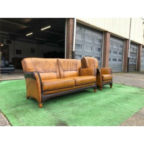 MOL & GEURTS bank incl fauteuil buffel leer + GRATIS BEZORG!
