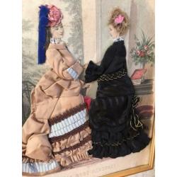 Oude brocante lijst met romantisch tafereel vrouwen