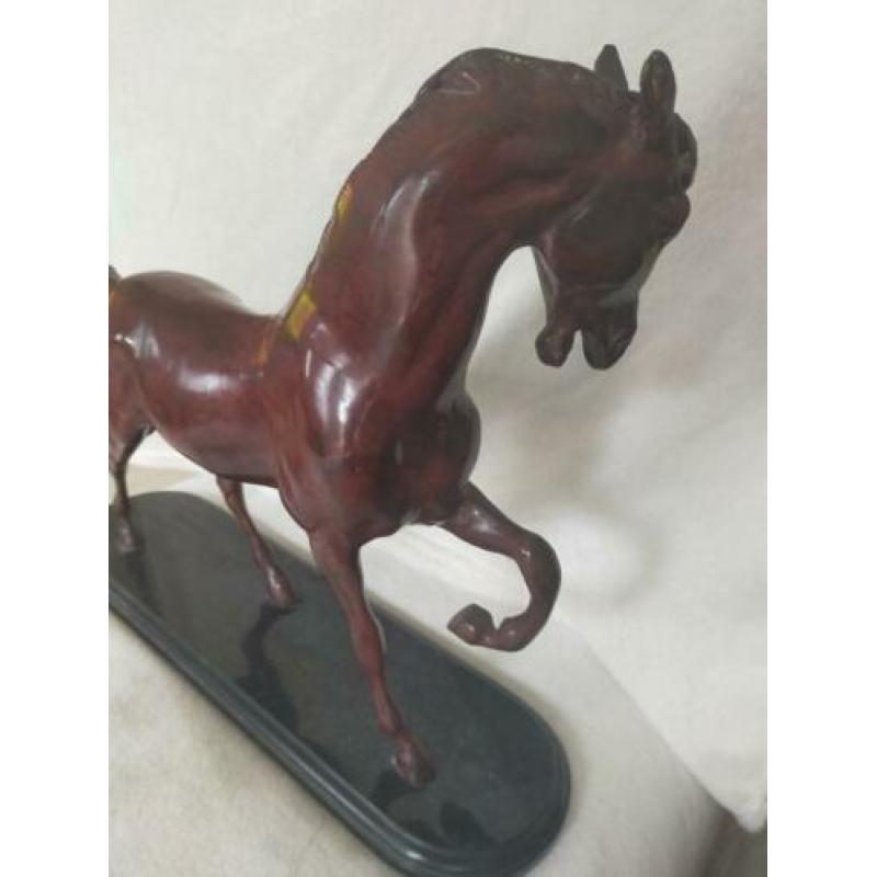 Prachtig GROOT bronzen paard op marmeren sokkel Z