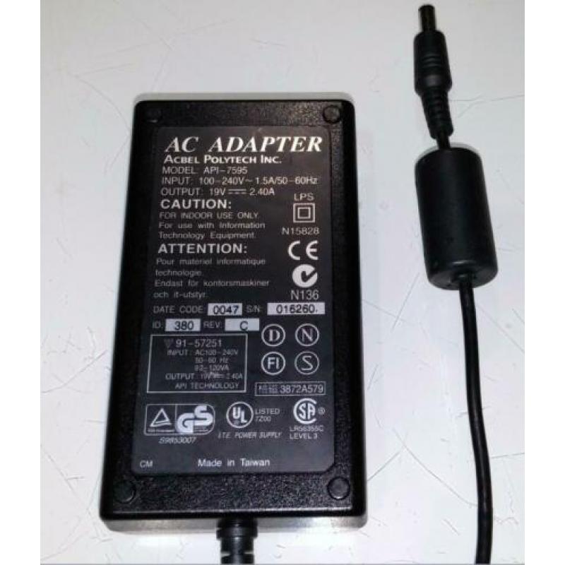 AcBel API-7595 19V 2.37A 45W Adapter Toshiba 5.5x2.5mm 2.4A