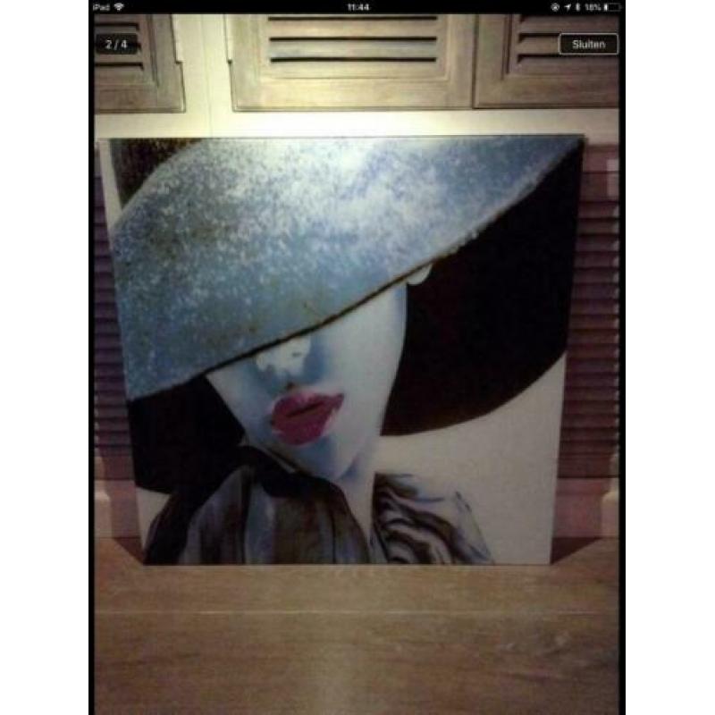 Glasschilderij,Zgan.80x80 zwart,grijs,roze,wit.
