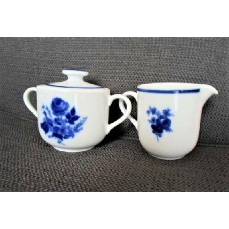 Melkkan en suikerpot Blauwe roos Douwe Egberts.