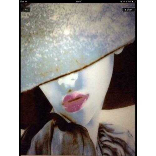 Glasschilderij,Zgan.80x80 zwart,grijs,roze,wit.