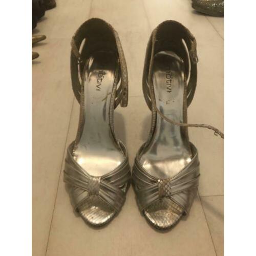Zilveren sandalen hoge hak maat 40