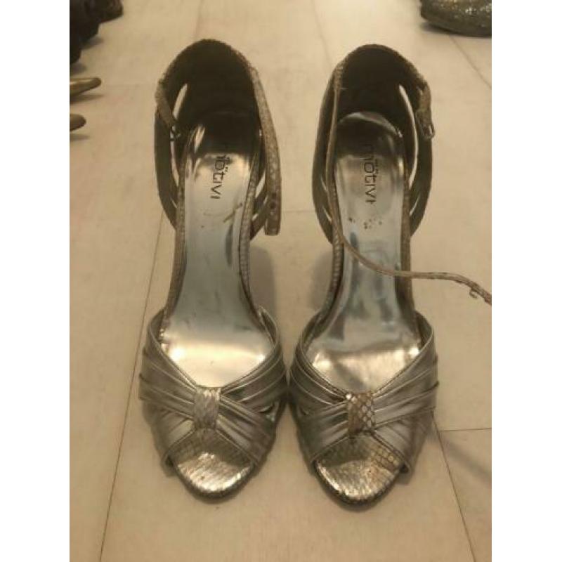 Zilveren sandalen hoge hak maat 40