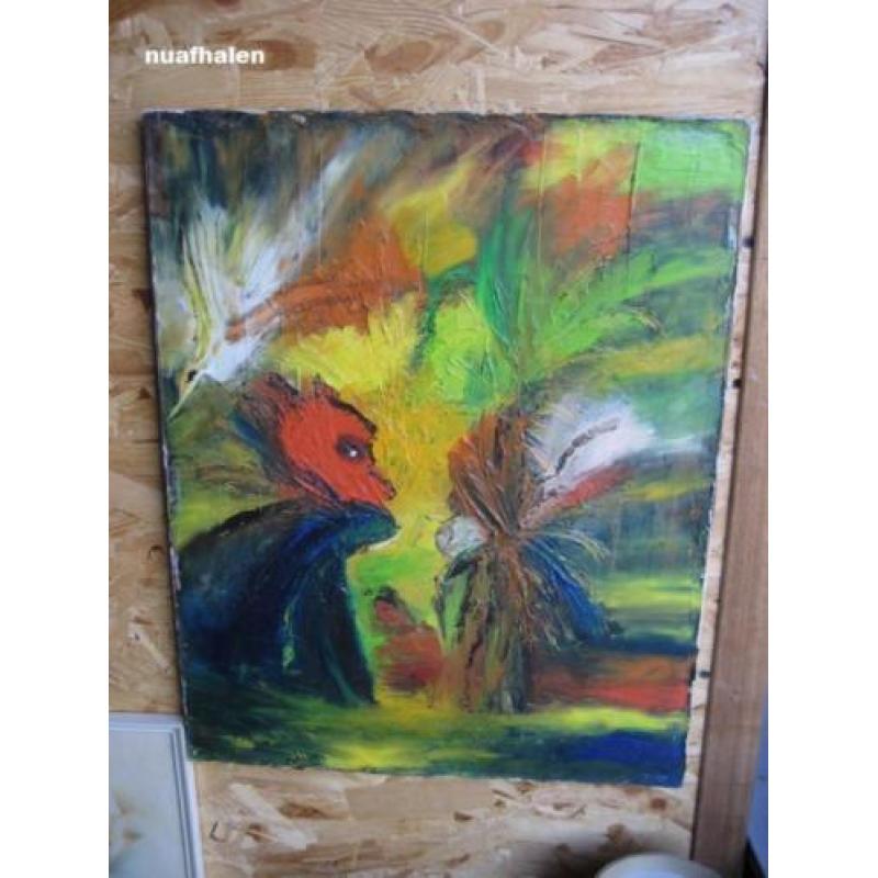 Leuk Abstract schilderij olieverf op doek 50x40 gesign. zie;
