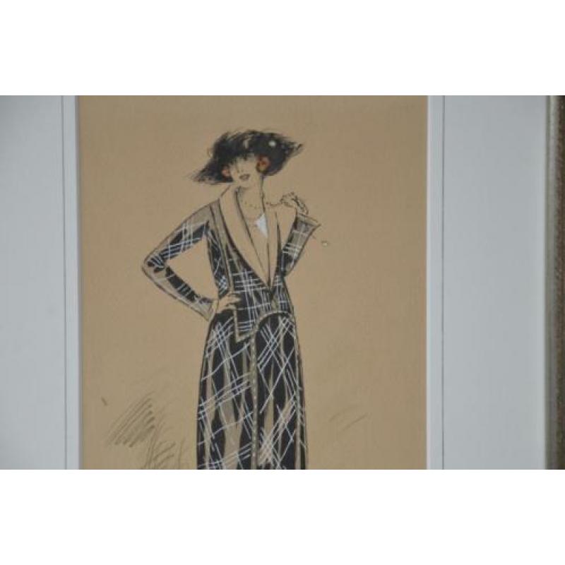 Art Deco Marcel Bloch orginele mode tekening Paris couture