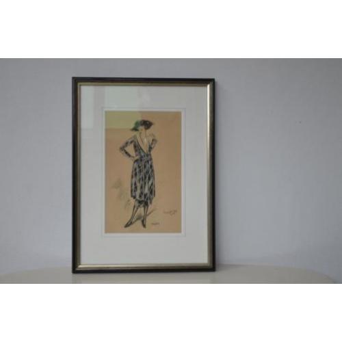 Art Deco Marcel Bloch orginele mode tekening Paris couture