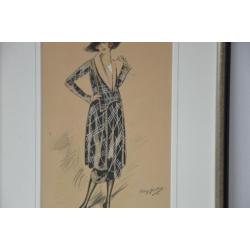 Art Deco Marcel Bloch orginele mode tekening Paris couture
