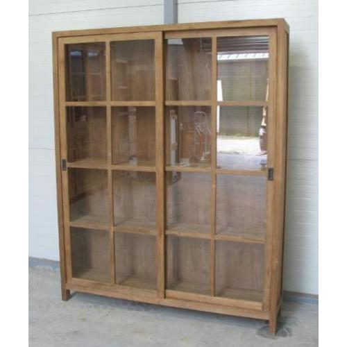 Boekenkast van teakhout met twee schuifdeuren # Indoteak