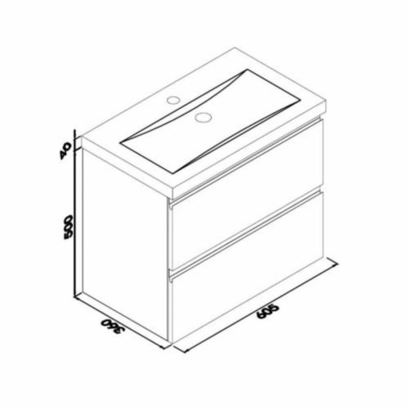 Badmeubel Set Extra Compact 60X36 Cm Houtnerf Grijs