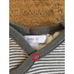 Hema boxpakje / jumpsuit, wit-taupe gestreept, maat 50