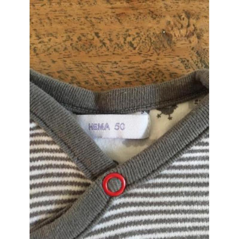 Hema boxpakje / jumpsuit, wit-taupe gestreept, maat 50